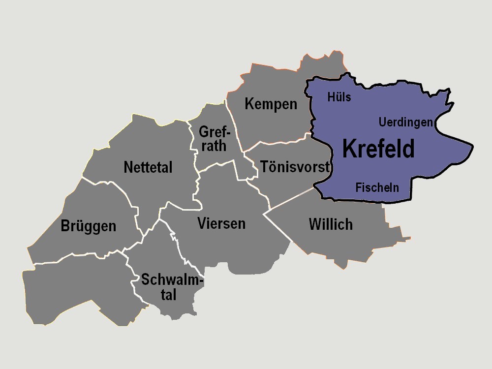 Karte Stadt Krefeld und Kreis Viersen groß